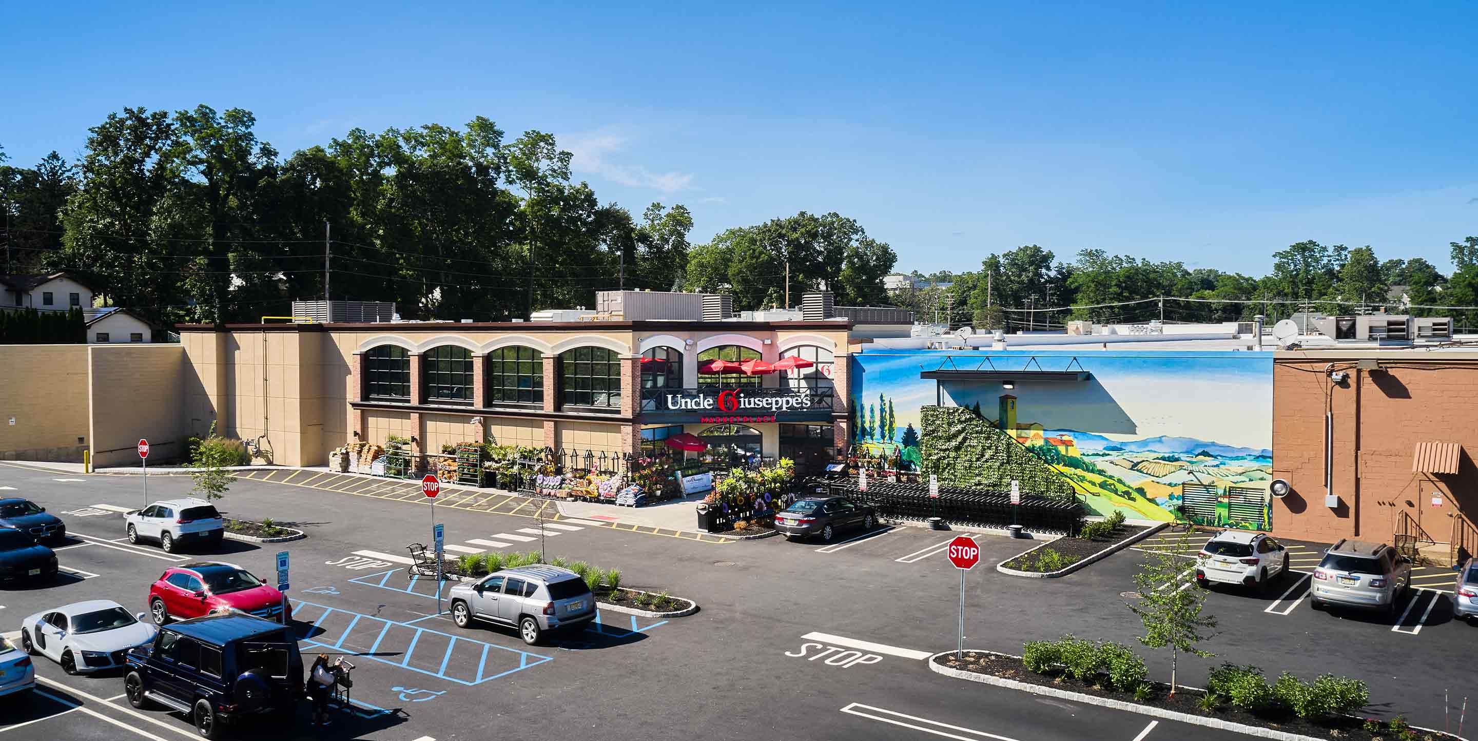 Image of Briarcliff Commons shopping center with various shops and parking spaces.