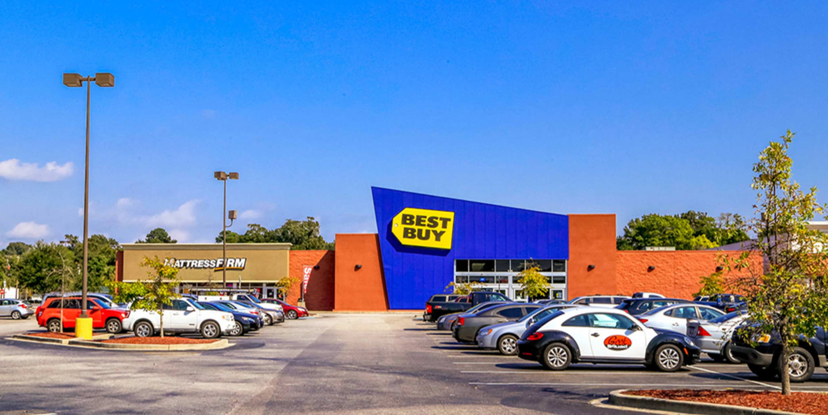 Detailed view of Charleston shopping center with various stores.