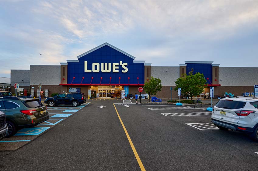 Lowe's storefront at Rutherford Commons shopping center.