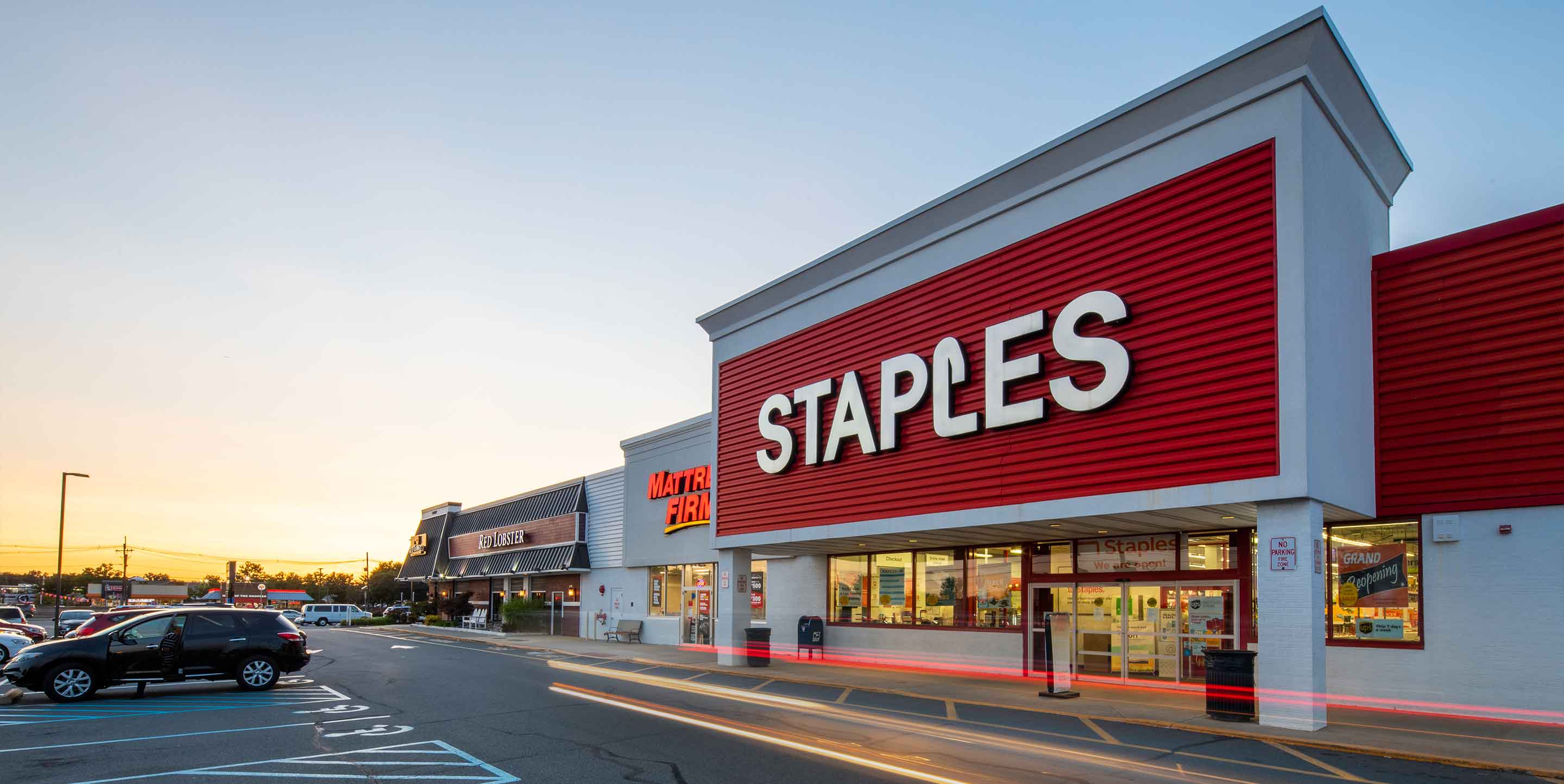 Staples storefront at Stelton Commons shopping center.