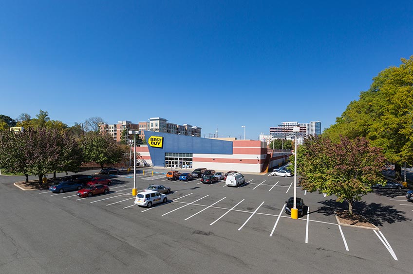 Wheaton shopping center with various parking spaces.